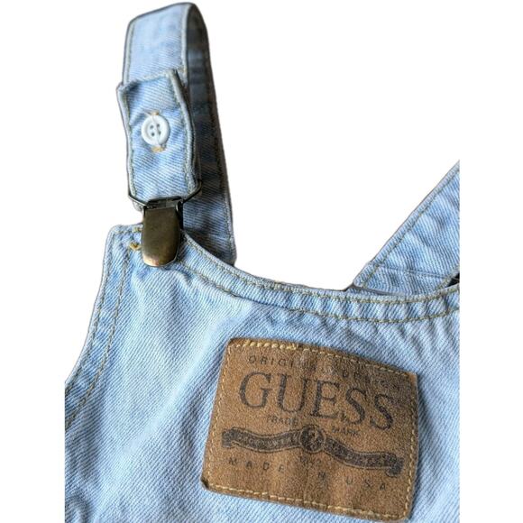 Vintage Baby GUESS Overalls Leather Patch Clip Size 2Y Y2K 90s 80s Denim - Picture 3 of 16
